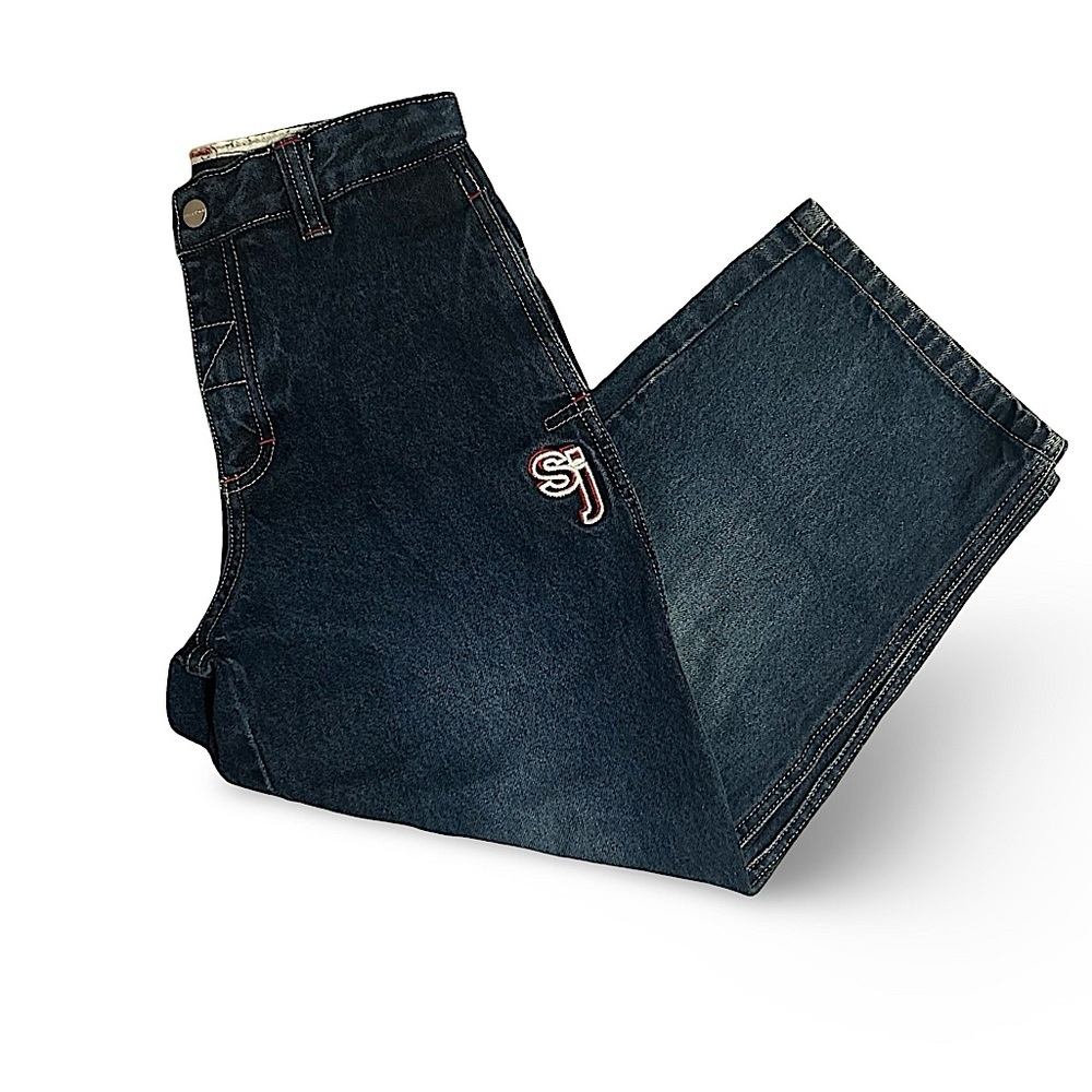 Sean John Boy’s Wide-Leg Jeans Dark Wash Denim Embroidered Size 7X